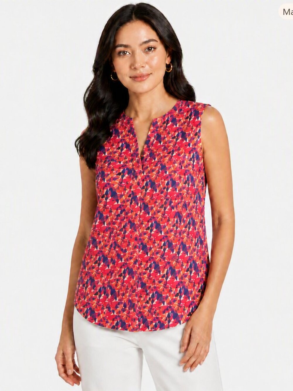 41 Hawthorn Pink Blue Abstract Sleeveless Blouse – V‑Neck Back Button Detail